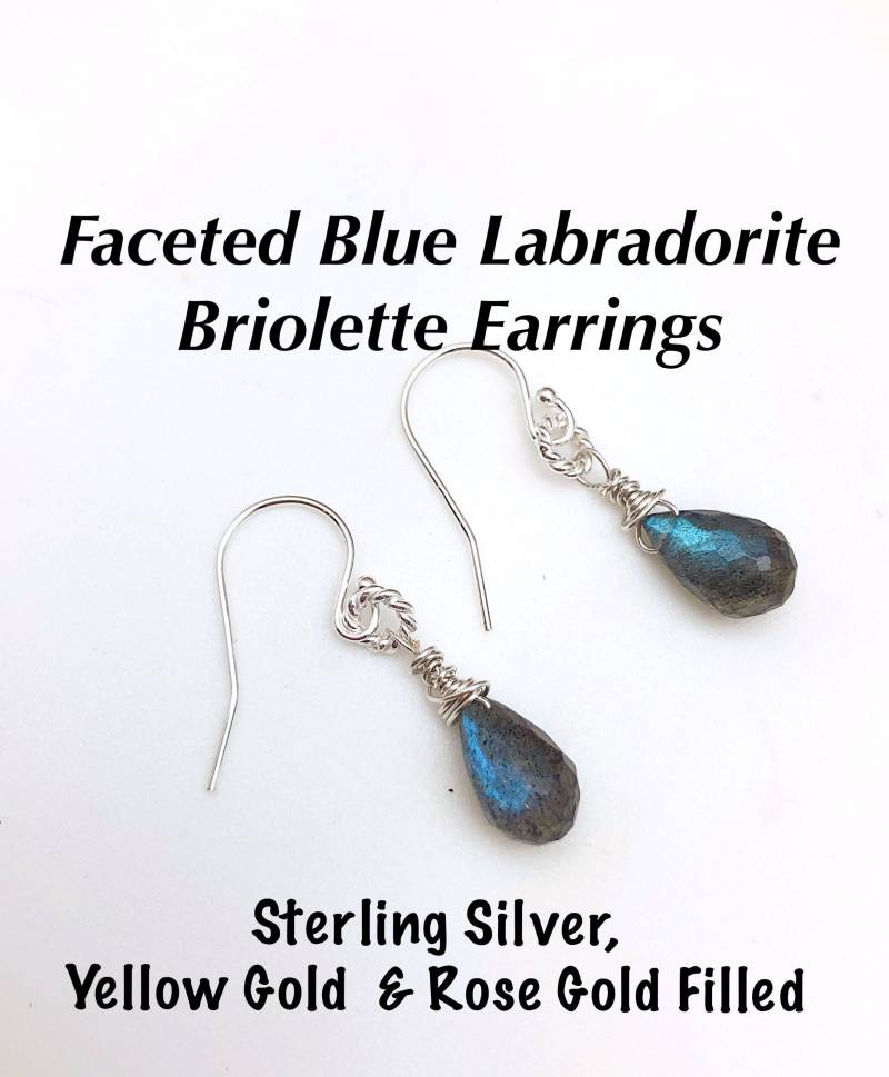 Labradorit Facettierte Briolette Ohrring, Brautjungfer Ohrringe, Ohrhänger, Einfache 3 Oberflächen von ShalomJewelry