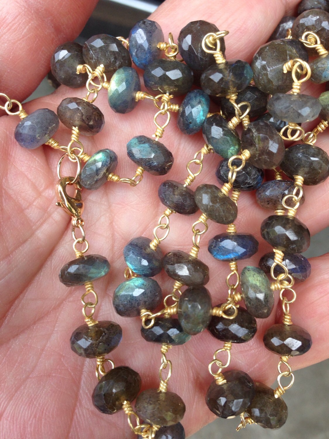 Labradorit Hand Verdrahtet Kette, Rondell Rosenkranz Layering Kette von ShalomJewelry