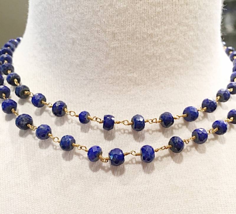Lapis Hand Verdrahtet Halskette, Rosenkranz Kette, Qualität Layering Echte Kette Anklet von ShalomJewelry