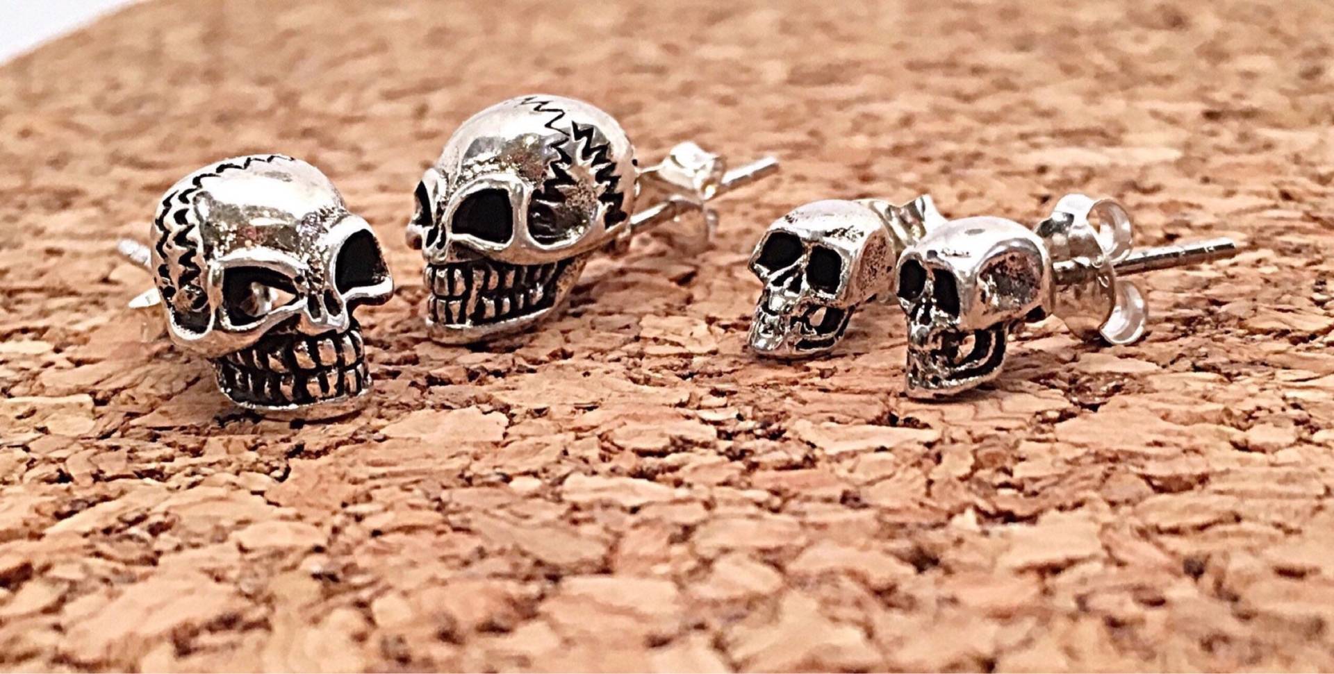 Menschlicher Schädel Kopf Sterling Ohrstecker, Silber Herren Gothic Große Oder Kleine Ohrstecker von ShalomJewelry