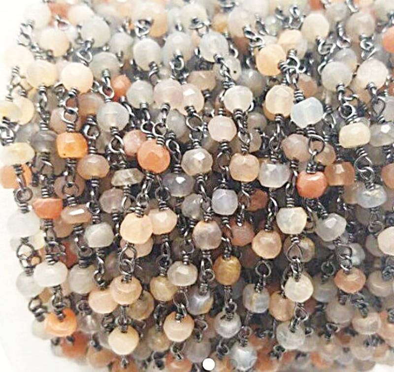 Multi Farbe Mondstein Halskette Kette, Hand Verdrahtet Halskette, Auf Schwarz 4mm Kette Anklet von ShalomJewelry