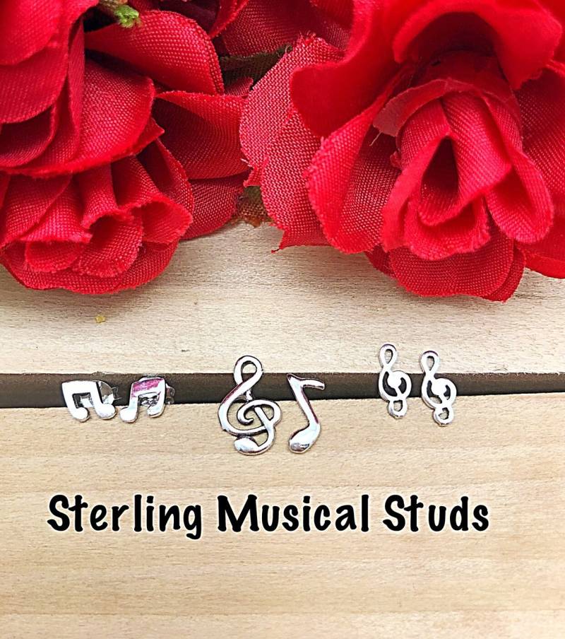 Musiknote Ohrstecker Sterling Oder Edelstahl, Violinschlüssel Edelstahl Ohrstecker, Einzeln Als Set Erhältlich von ShalomJewelry
