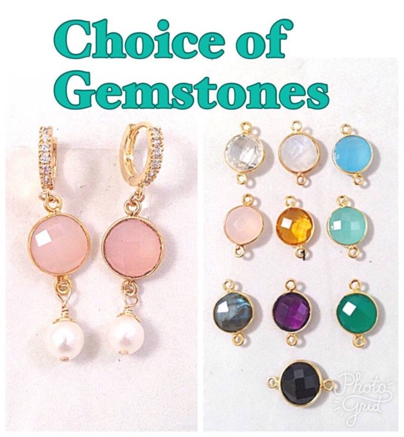 Pave Cz Huggie Baumeln Edelstein Ohrring in 10 Möglichkeiten, Echte Ohrring-Sets, Gold Oder Sterling von ShalomJewelry