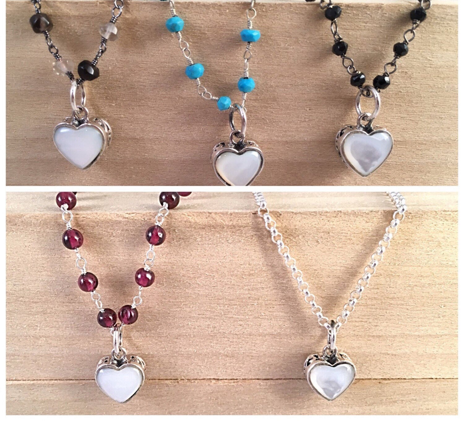 Perlmutt-sterling-Herz-Handverdrahtete Kette, Kleine Herz-Halskette Auf Edelstein-Kette, Herz-Halskette, Kinderherz-Halskette von ShalomJewelry