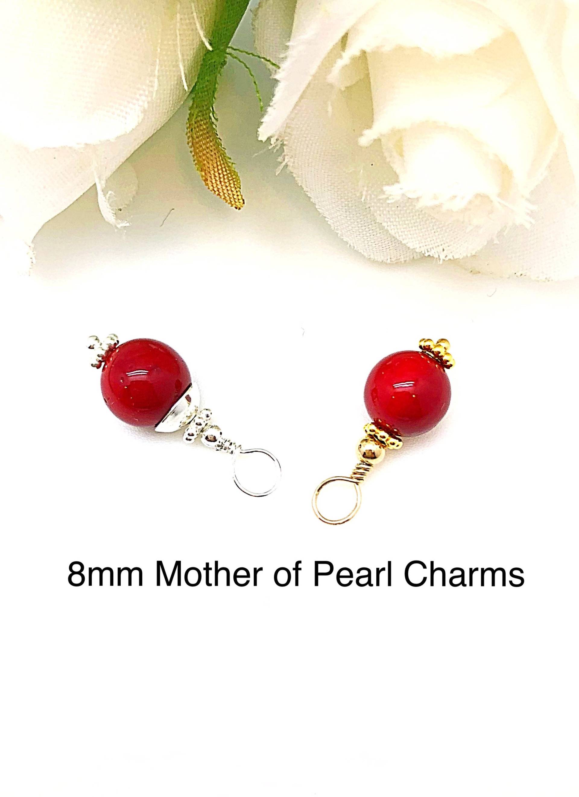 Rot 8mm Perlmutt Austauschbare Ohrring Charms, Lippenstift Rote Runde Perle Hoop Halskette Charme, Charms von ShalomJewelry