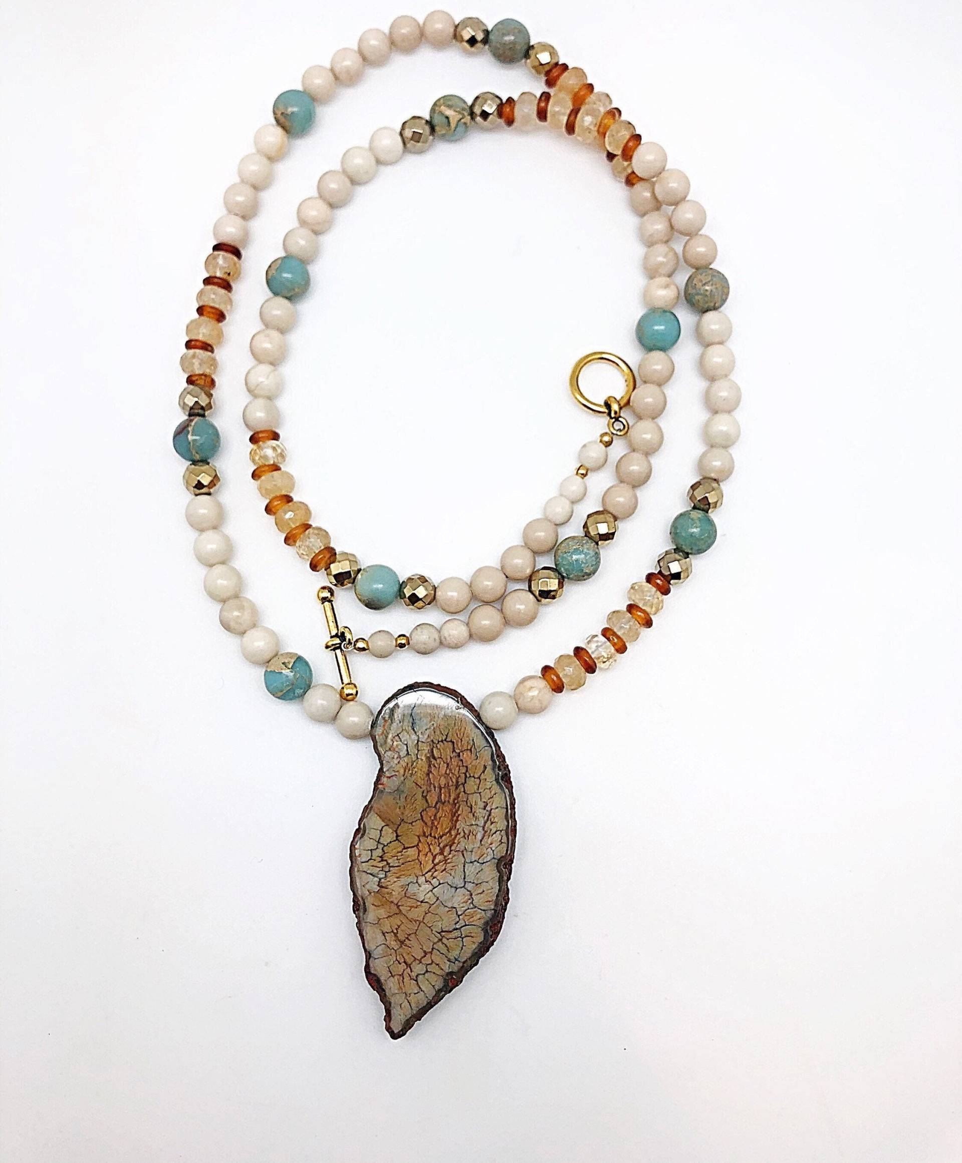 Sale Fluss Stein Jaspis Anhänger Halskette, Verkauf Knochen Und Blau Edelstein Himmel Blau Elfenbein Perle Lange Ooak Lang von ShalomJewelry