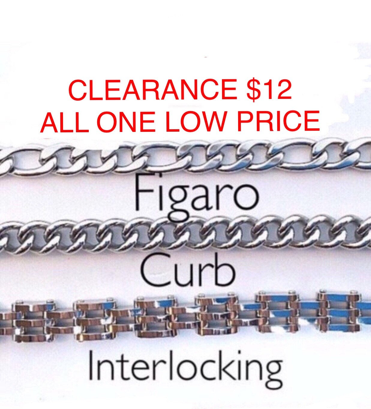 Sale Herren Edelstahl Kette Armbänder, Sale Curb Link Armband, Figaro Biker Armband von ShalomJewelry