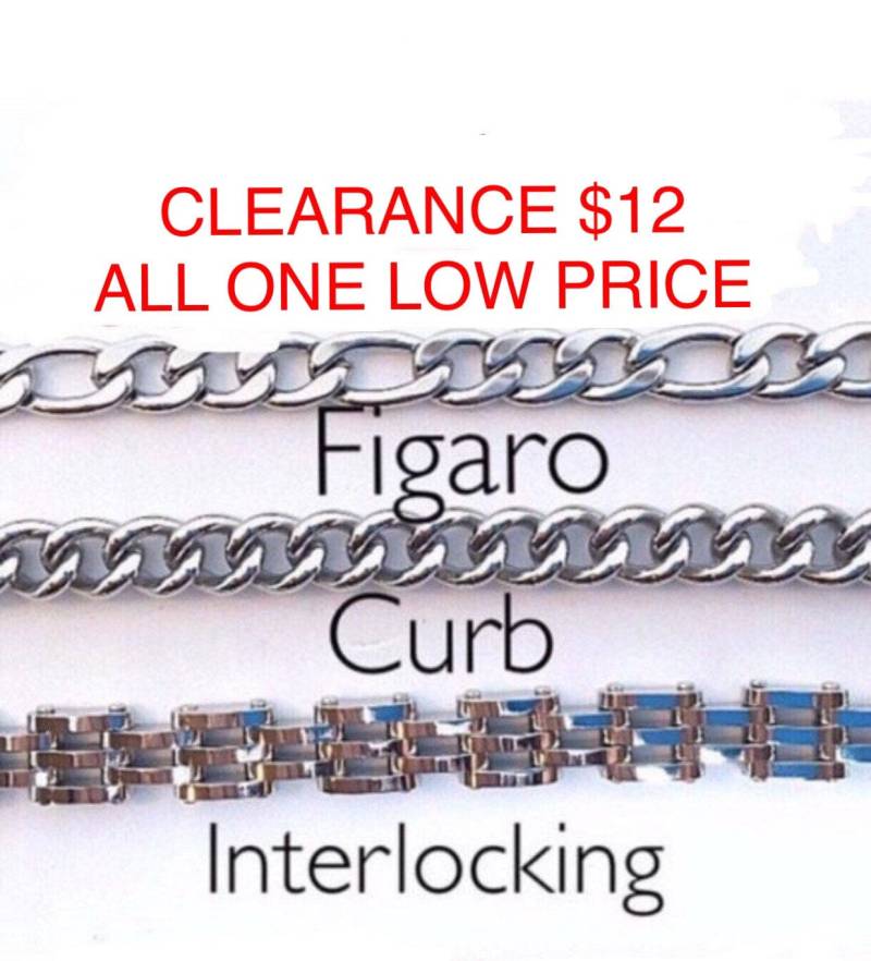 Sale Herren Edelstahl Kette Armbänder, Sale Curb Link Armband, Figaro Biker Armband von ShalomJewelry