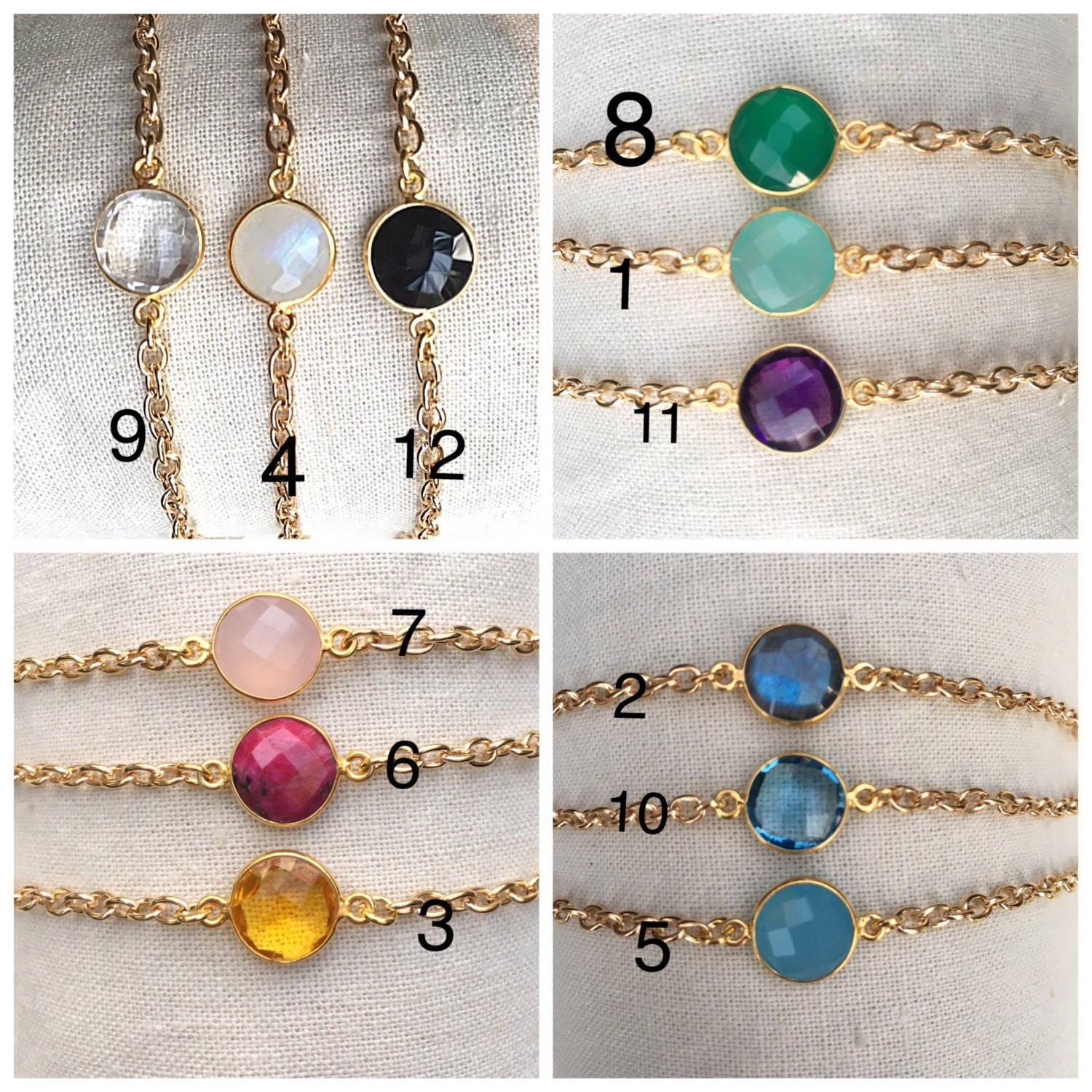 Sale Runde Edelstein-Geburtsstein-Fußkettchen Oder Halskette, Verkauf Einfache Gold-Geburtsstein-Halskette, Sale-Edelstein-Fußkettchen, Auf von ShalomJewelry