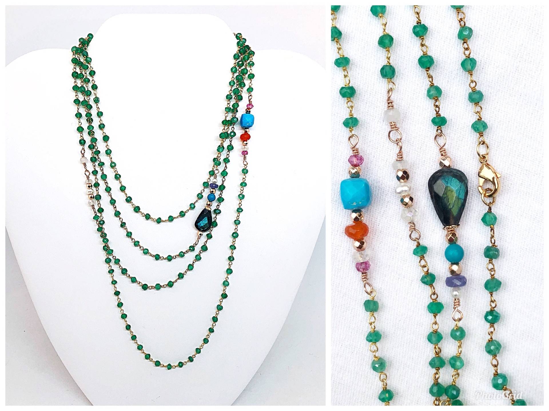 Sale Smaragdgrüner Onyx Hand Verdrahtet 58 "Halskette, Sale Grüner Halskette & Halbedelstein Stationen, Lange Layering von ShalomJewelry