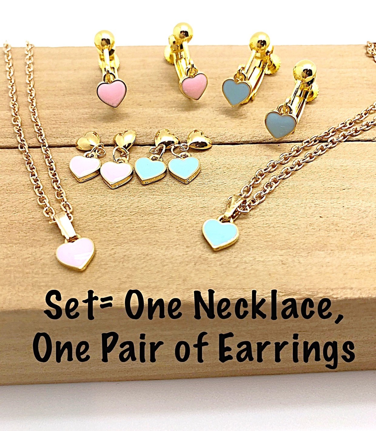 Set Von Kinder Emaille Rosa Oder Himmelblau Herz Halskette & Ohrring, Mädchen Kleine Ohrring Und Geschenksets, Schmucksets von ShalomJewelry