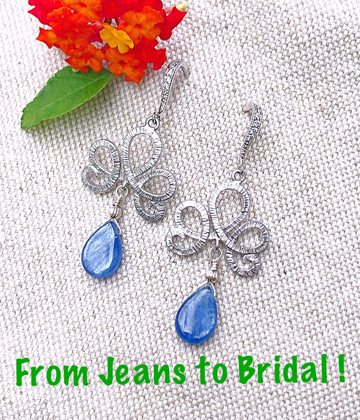 Silberband Kyanit Pear Cz Ohrringe Für Jeans Bis Zur Hochzeit, Brautjungfern Ohrringe, Irgendwie Blau Braut von ShalomJewelry