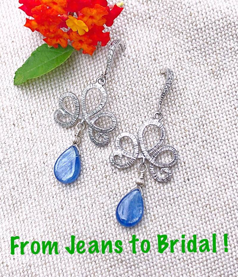 Silberband Kyanit Pear Cz Ohrringe Für Jeans Bis Zur Hochzeit, Brautjungfern Ohrringe, Irgendwie Blau Braut von ShalomJewelry