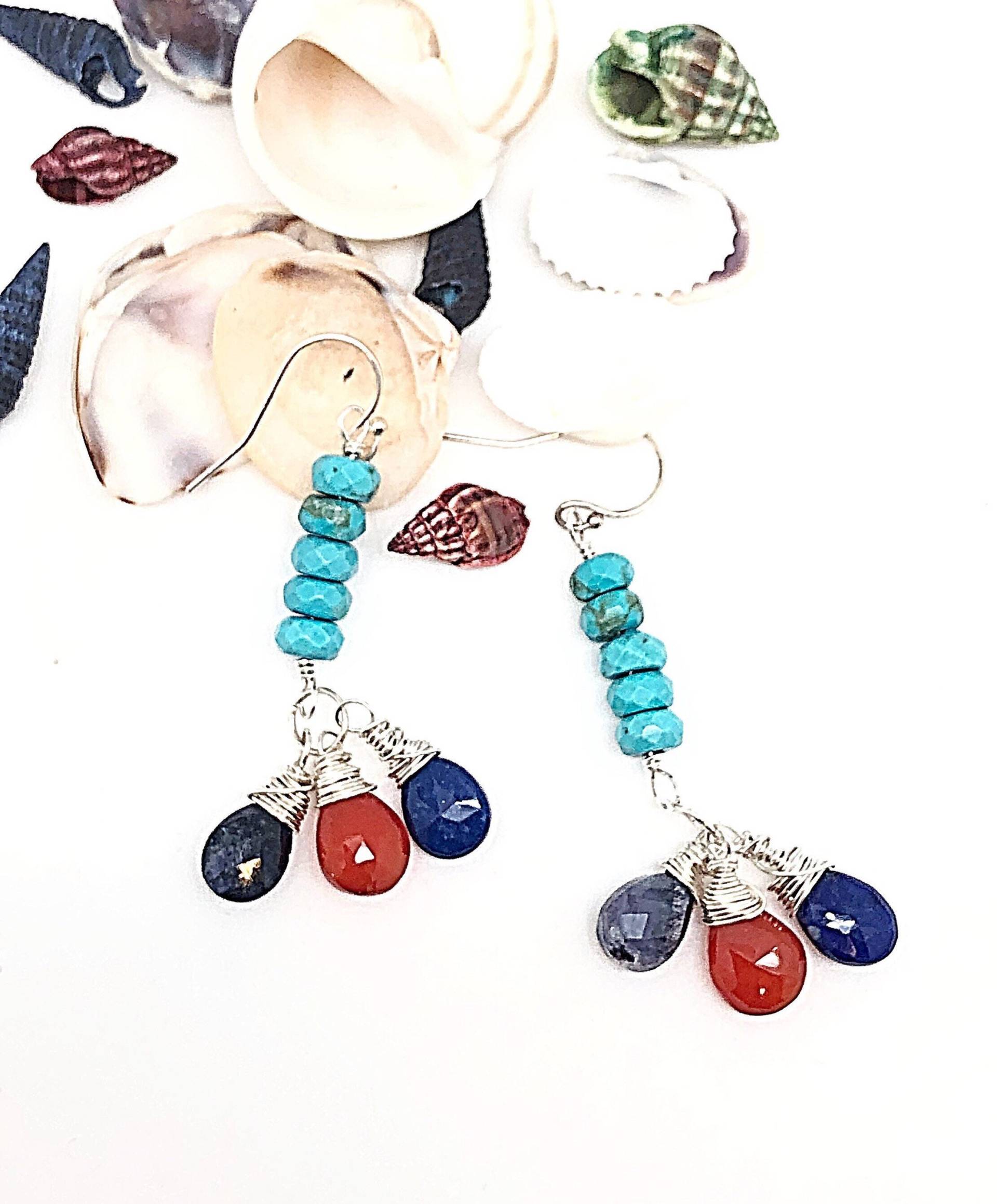 Türkis Baumeln Ohrringe Mit Karneol, Amethyst, Lapis, Ohrringe, Cluster Southwest Ohrring, Sundance Style von ShalomJewelry