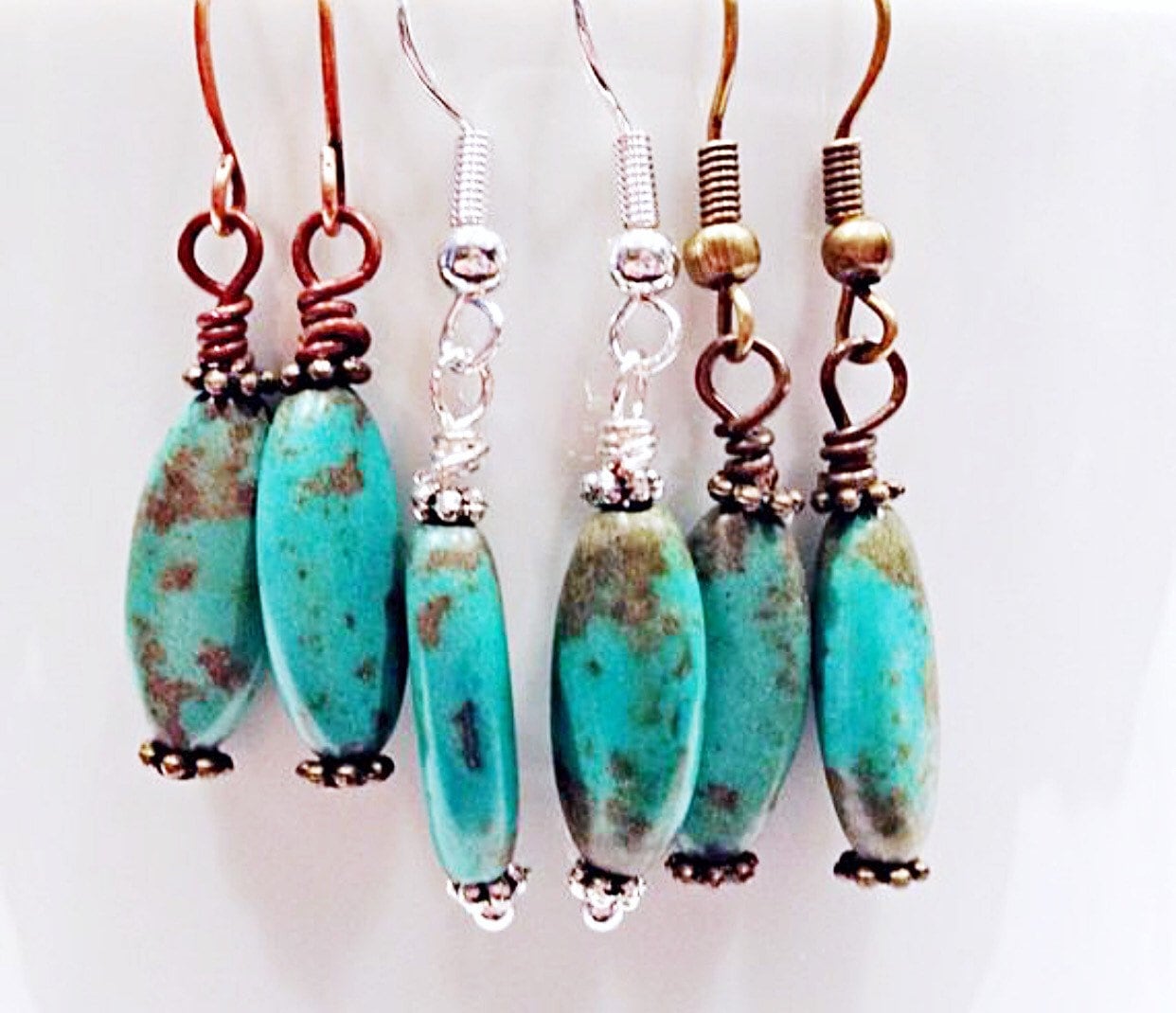 Türkis Marquise Förmige Ohrringe, Rustikale Boho Baumeln, Hippie Ohrring von ShalomJewelry