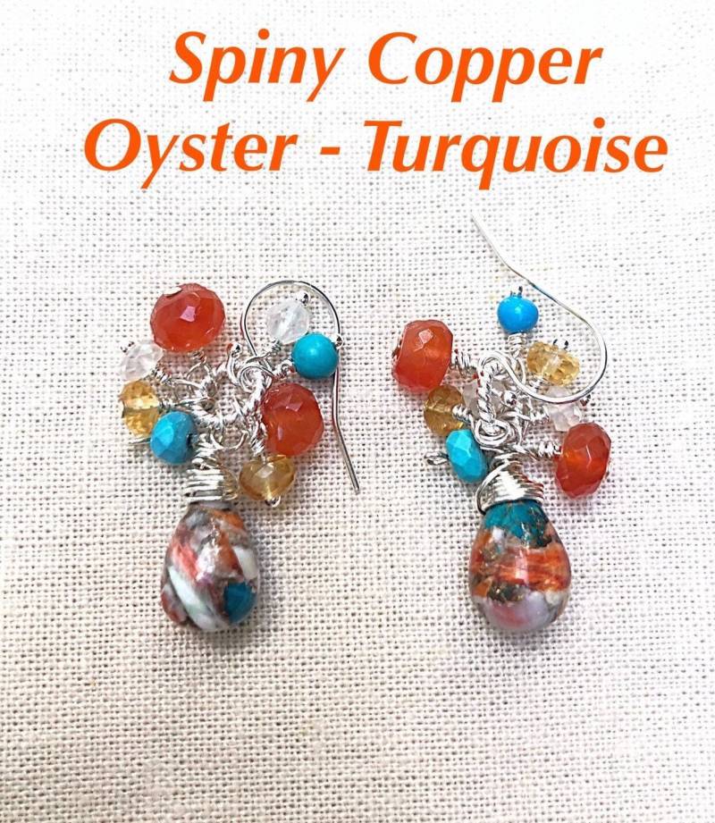 Türkis Spiny Oyster Briolette Cluster Ohrringe, Silber Karneol & Sundance Style Ohrringe von ShalomJewelry