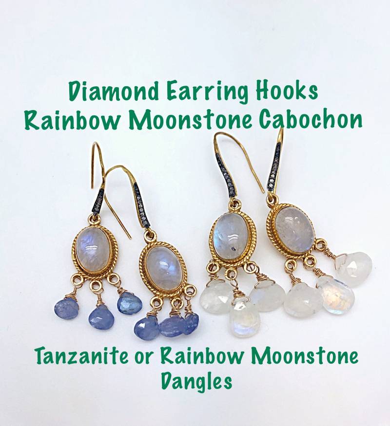 Verkauf Diamant Regenbogen Mondstein Ohrringe, Mondstein, Tansanit Oder Mondsteine von ShalomJewelry