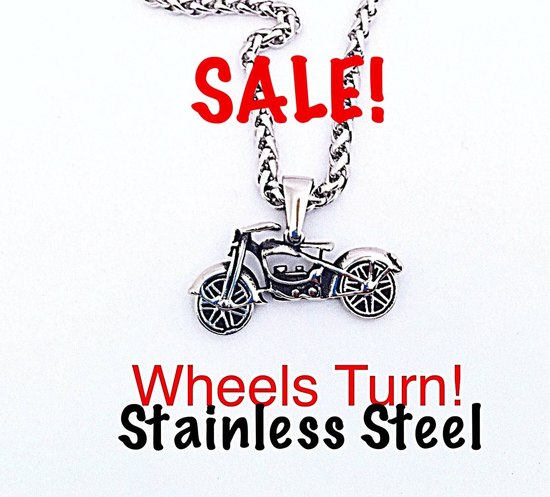 Verkauf Motorrad-Anhänger Oder Halskette Räder Drehen in Edelstahl, Motorrad-Halskette Aus Ihre von ShalomJewelry