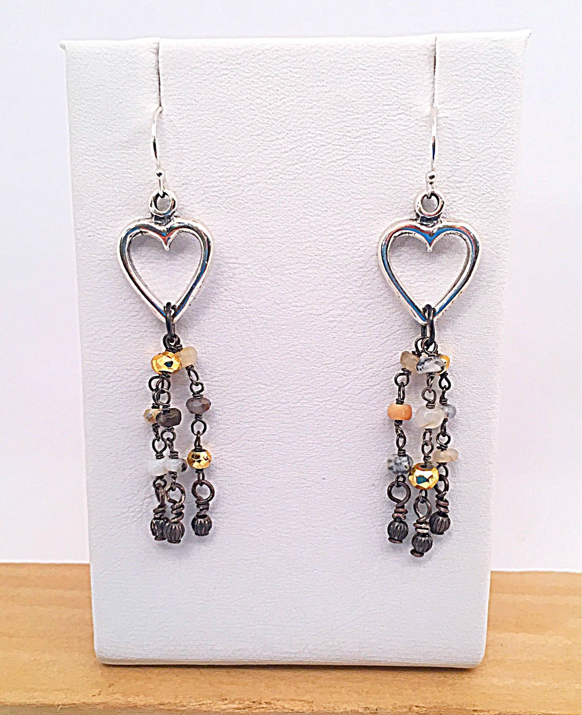 Verkauf Offenes Herz Ohrring Mit Dendritenkette Quaste, Lange Quaste Ohrring, Sterling Kette von ShalomJewelry