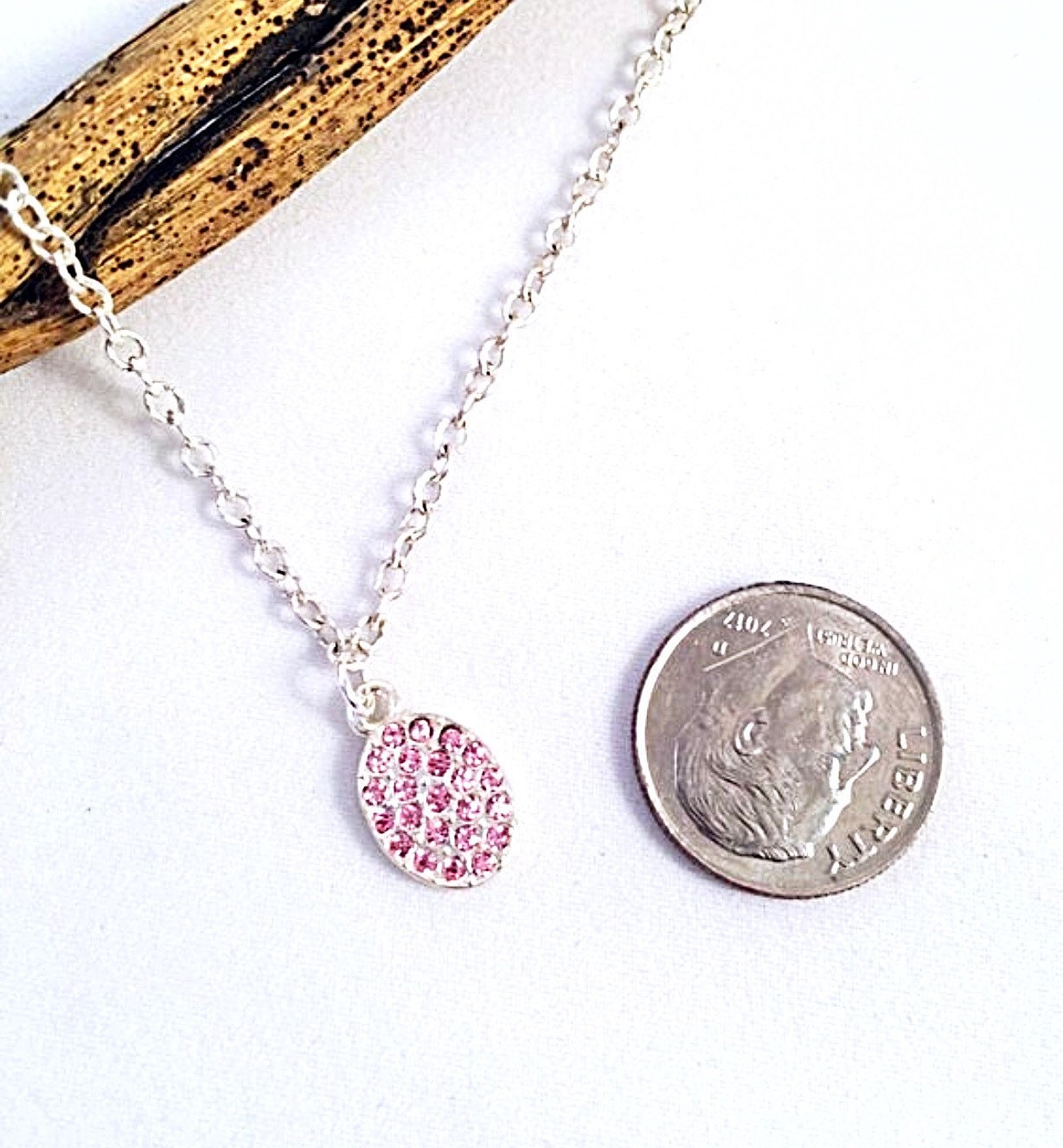 Verkauf Rosa Oval Swarovski Anhänger Halskette, Brautjungfern Geschenk, Bat Mitzwa, Sterling Disc Halskette von ShalomJewelry