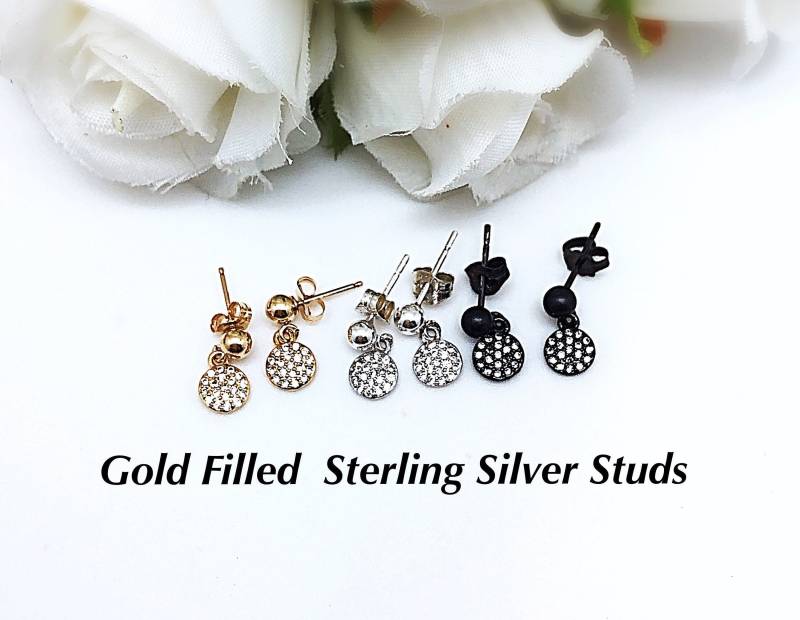 Winzige Pave Cz Ohrstecker, Dot Sterling Und Gold Fill Ohrstecker Kind Ohrringe, Zierliche Ohrring von ShalomJewelry