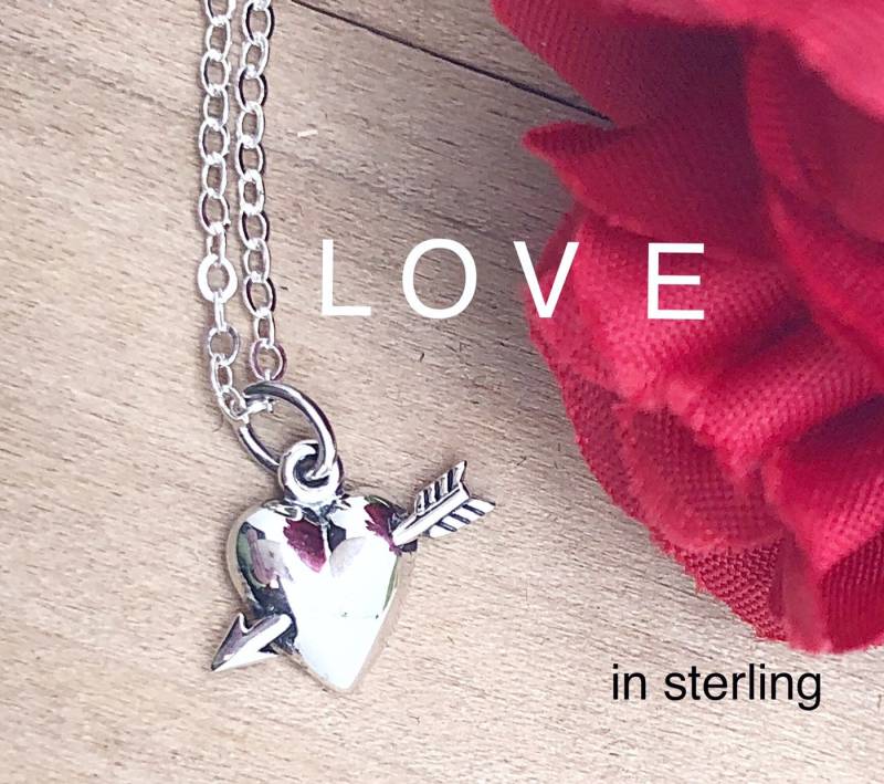 Winziges Herz Und Pfeil 3-D Sterling Halskette Für Kinder Erwachsene, Einzigartige Amoretten Halskette, Tochter Enkelin Geschenk von ShalomJewelry