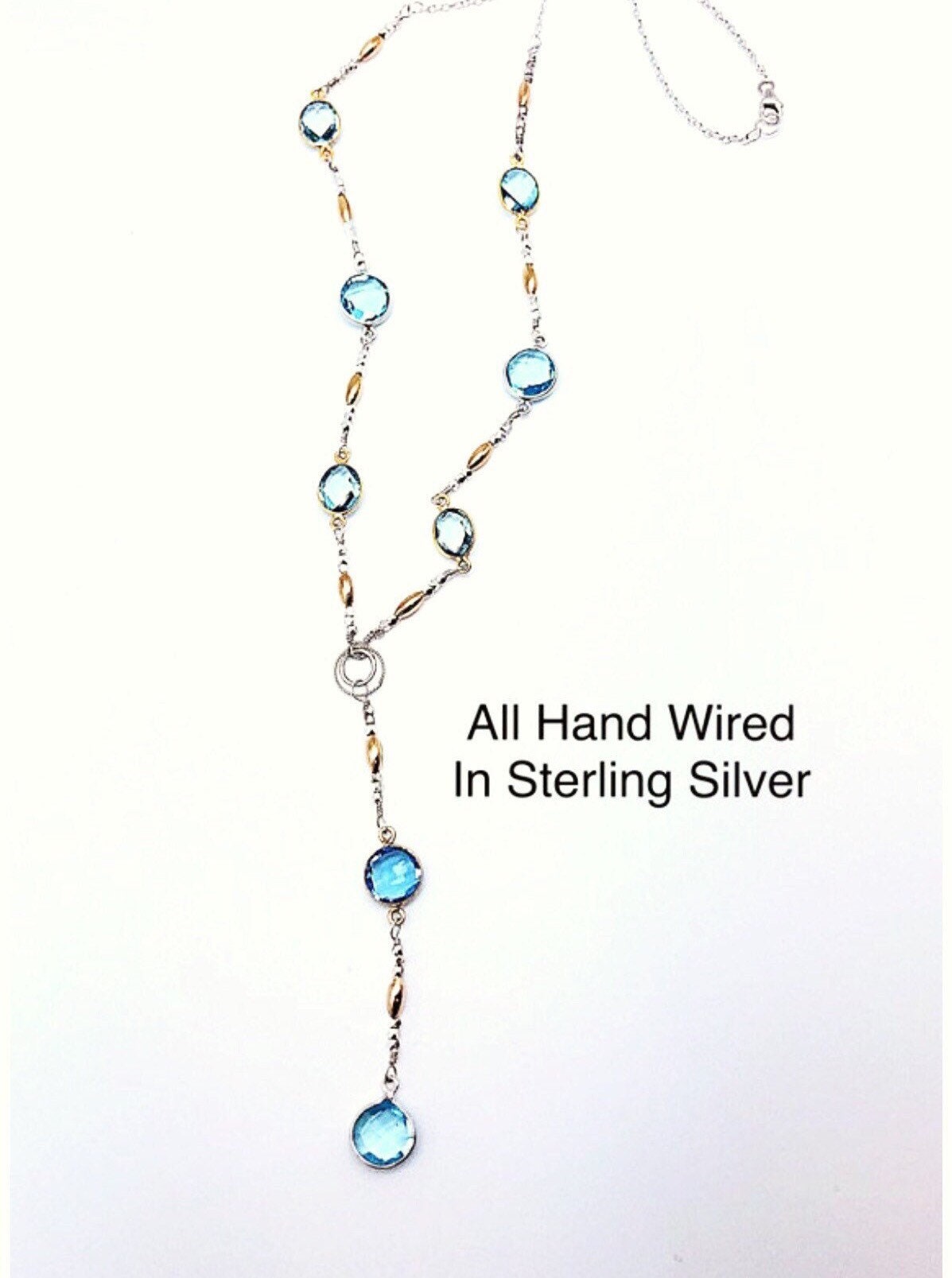 Zwei Ton Lünette Set Blautopas Y-Halskette, Ooak Zweifarbige Vintage Perlenkette, Y-Halskette von ShalomJewelry