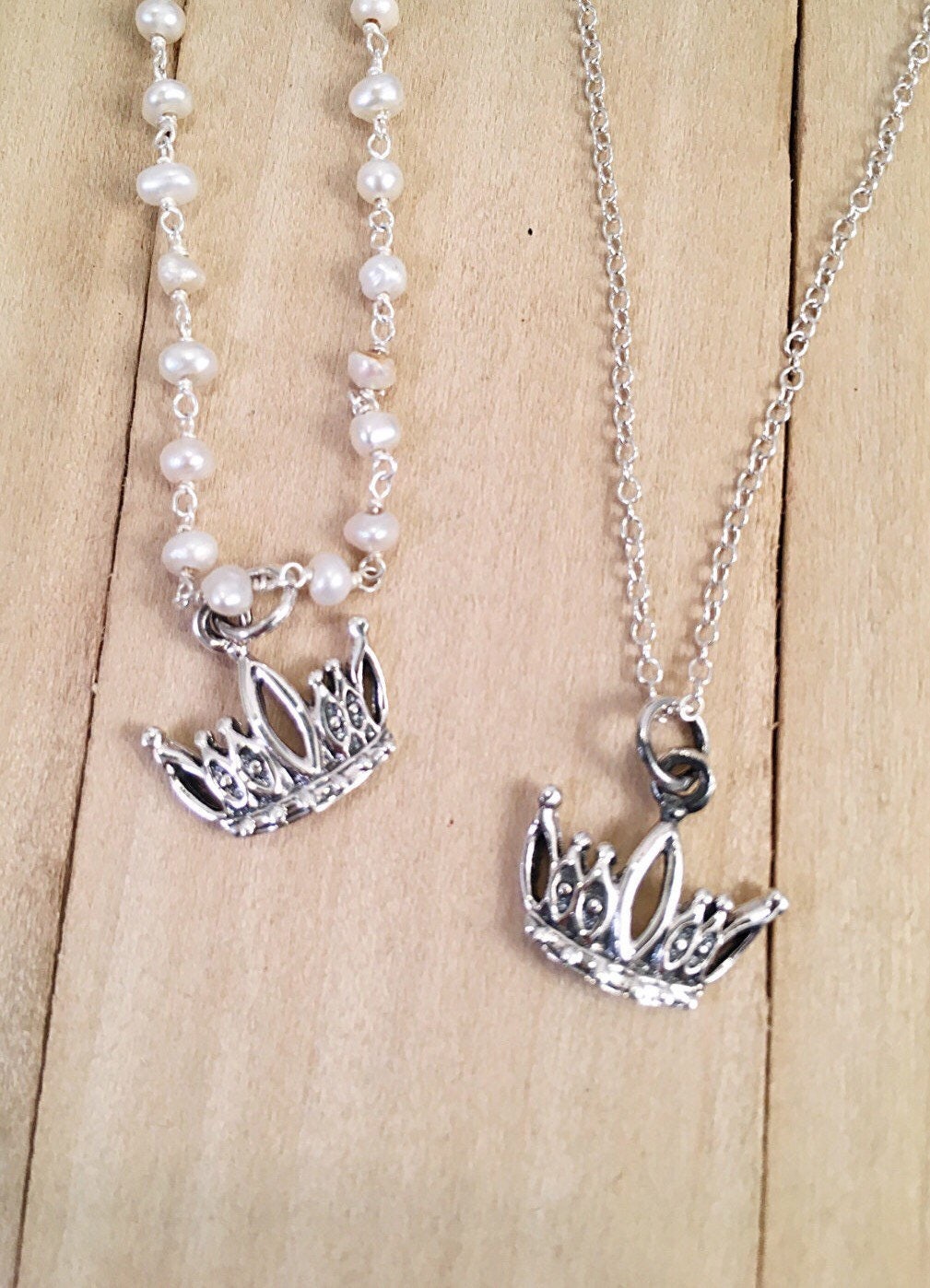 sterling Kronen-Halskette, Prinzessin Perlenkette Kronen-Halskette von ShalomJewelry