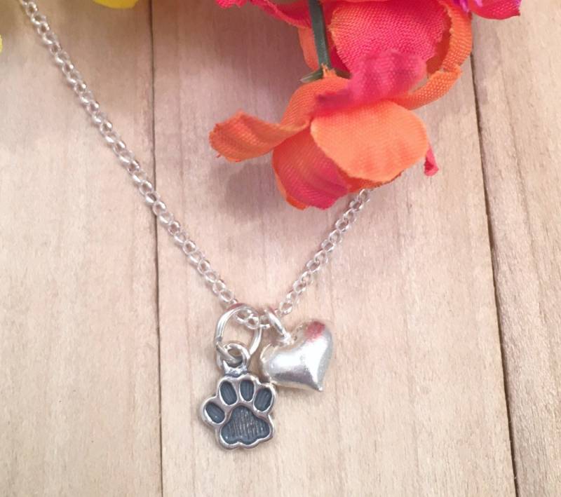 sterling Pfotenabdruck Herz Halskette, Katze Hund Liebhaber Schmuck, Haustier Erinnerung Pfote Personalisierte Schmuck von ShalomJewelry