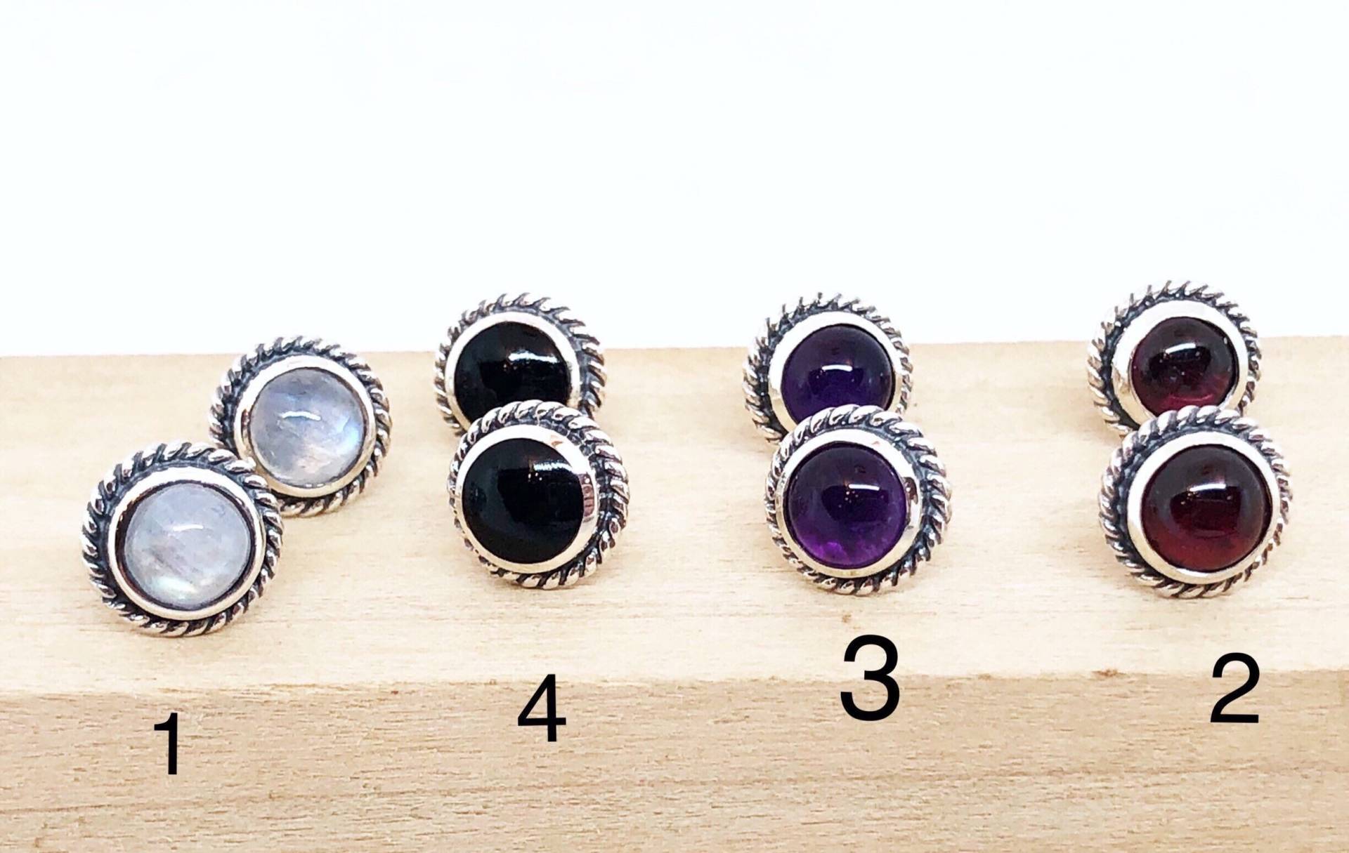 sterling Regenbogen Mondstein Ohrstecker, Granat Amethyst Schwarzer Onyx Silber Ohrstecker Set von ShalomJewelry