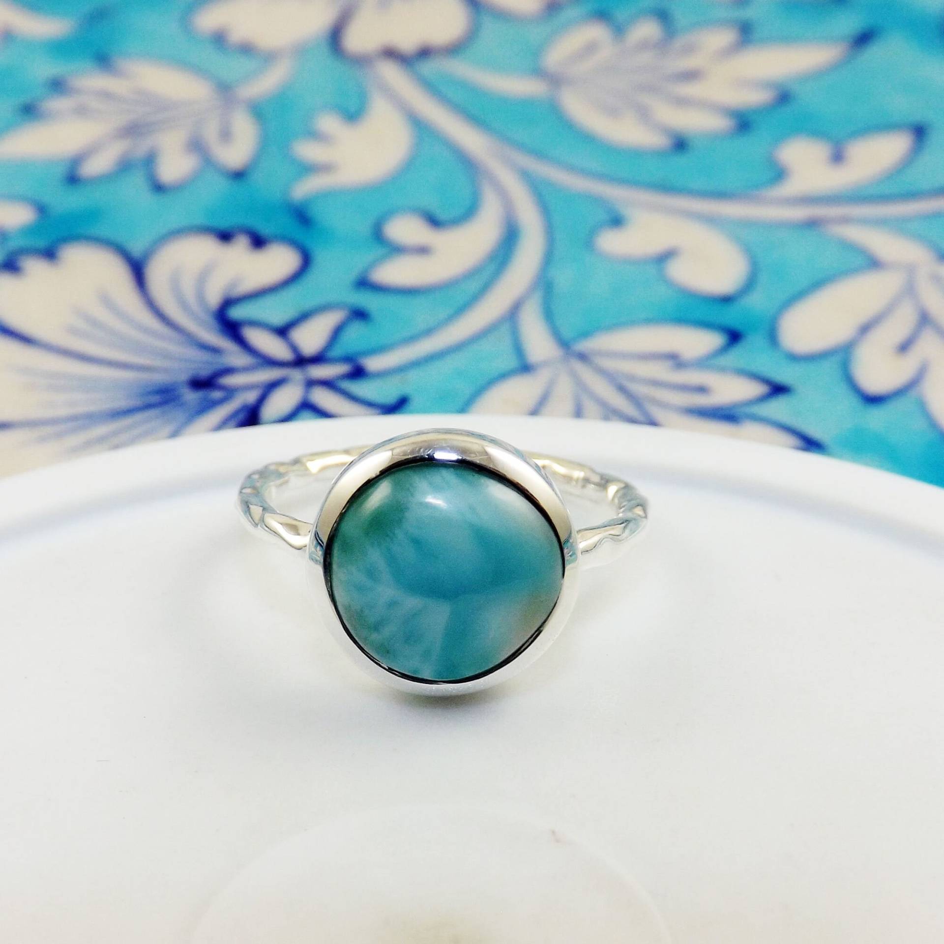 Echter Larimar Ring, Runder Massiver 925 Silber Winziger Ringe, Schmuck, Damen Größe 7, 5Us, Jpx513 von ShalzDesigns