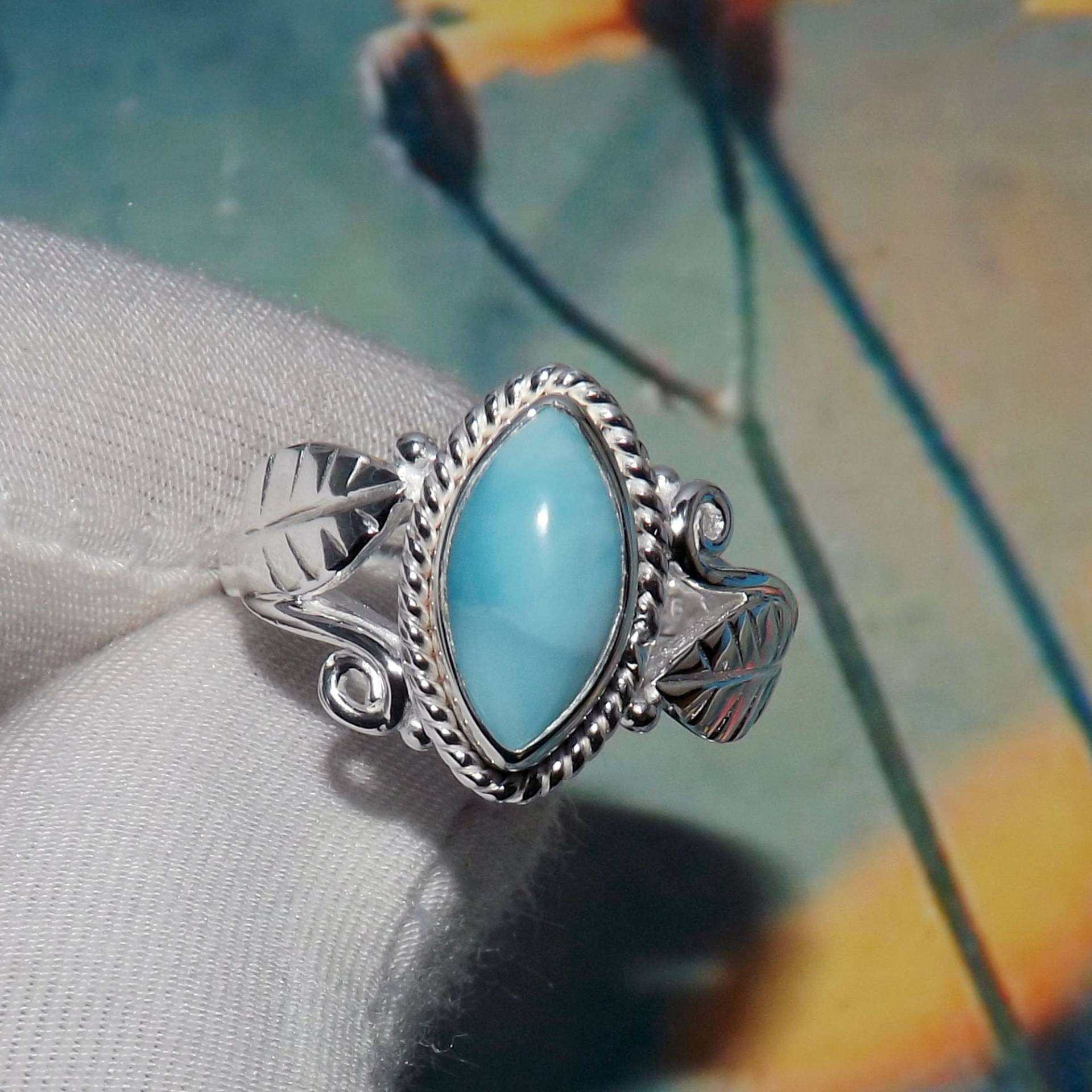 Ocean Larimar Ring, Hochwertiger Zierliche Sterling Silber Designer Damen Für Sie, Geburtstag Geschenk, Jpy915F von ShalzDesigns