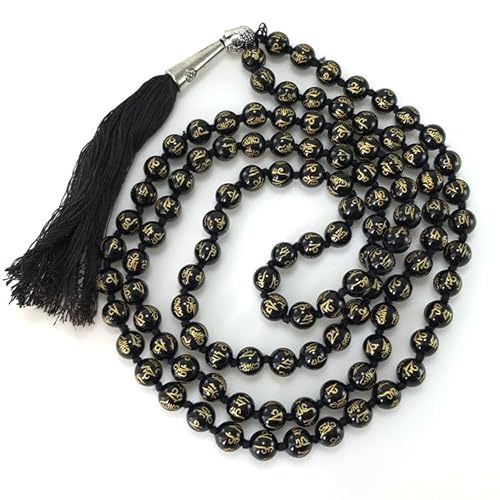 Shambhava Schwarzer Onyx Om Mani Padme Hum Japa Mala mit Zertifikat | 108+1 Heilperlen Rosenkranz für Schutz & Fokus | Meditation & Chanting Mala für Männer & Frauen | Sternzeichen Spirituelle Mala, 8 von Shambhava