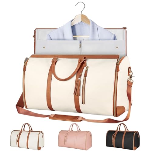 Reisetasche, Reise-Kleidersack, 2-in-1, hängendes Gepäck, Kleidung, Seesack, vielseitig einsetzbar, for Damen und Herren, Faltbarer Handgepäck-Kleidersack (Color : Beige) von Shamdrea