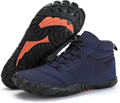Winter Barfußschuhe Damen Herren Wasserdicht Traillaufschuhe Wanderschuhe Zehenschuhe Hoch Warm und Rutschfest Stiefel Herren Trekking- & Wanderschuhe, blau, 42 2/3 EU von Shamdrea