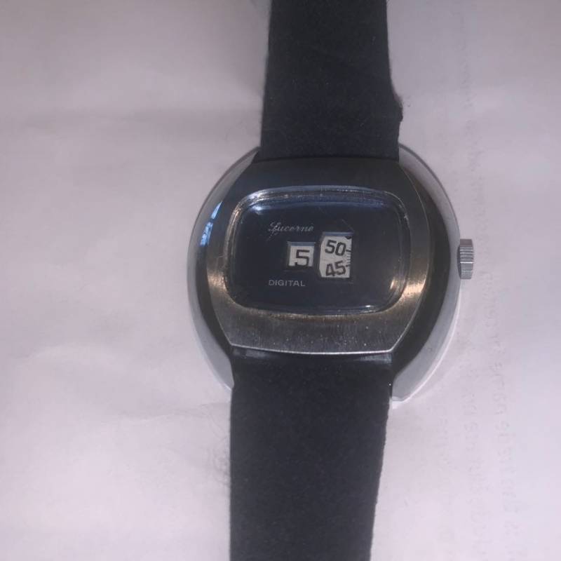 Luzern 1970Er Jahre Sprunguhr Uhr Mit Direktem Aufziehen, Blau Und Silber. Funktionsfähig in Sehr Gutem Zustand von Shammmus