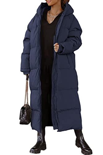 Shanfetl Damen Langer Steppmantel mit Kapuze Maxilänge Langarm Puffer Jacke Gepolsterter Mantel Winter Oberbekleidung, Marineblau, Medium Shanfetl Damen Langer Steppmantel mit Kapuze Maxilänge Langarm Puffer Jacke Gepolsterter Mantel Winter Oberbekleidung, Marineblau, Medium von Shanfetl