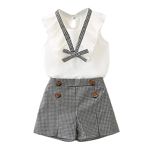 Baby Mädchen Set Sommer Outfit Ärmellos Chiffon Rüschen Bowknot Weste Tops + Plaid Shorts Sets von ShangSRS