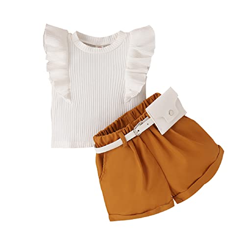 Babykleidung Set Baby Mädchen Kleidung Outfit 2 Stück Rüschen Sleeve Rundhalsausschnitt Kurzarm Top +Shorts Sommer Bekleidungssets (color-1, 3-4 Jahre) von ShangSRS