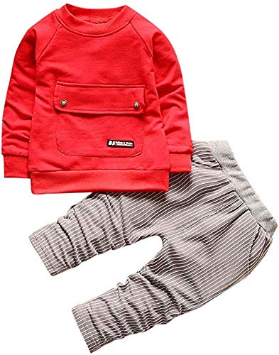Bekleidung 2018 Jungen Mädchen Kinder Kleidung Langarm T-Shirt Set Freizeit Outfits Kinder Jungen Baby Gentry Formaler Party Taufe Hochzeit Smoking Bogen Anzüge Sakkos (Rot, 110) von ShangSRS