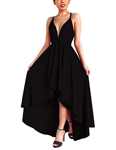 Damen Abendkleid mit Tiefer V-Ausschnitt Bunte Kleider Asymmetrisch Schlitz Maxikleider Sommerkleider Partykleider Cocktailkleid (A, M) von ShangSRS