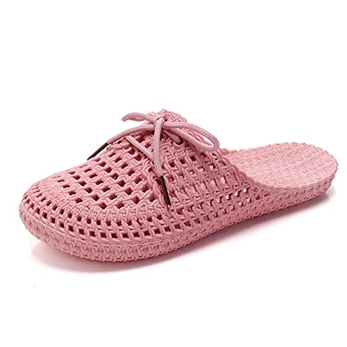 Damen Hausschuhe Atmungsaktiv Mesh Hausschuhe Sommer Hohl Latschen Badeschuhe Strand Slippers Flach Sohle Pantoffeln (Rosa, numeric_41) von ShangSRS