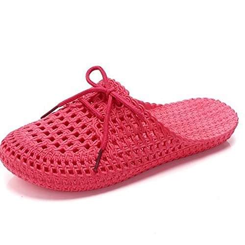 Damen Hausschuhe Atmungsaktiv Mesh Hausschuhe Sommer Hohl Latschen Badeschuhe Strand Slippers Flach Sohle Pantoffeln (Rot, numeric_40) von ShangSRS