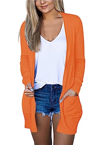 Damen Strickjacke Farbserie Cardigan Lose Taschen Outwear Langarm Gradient Coat mittle/Lange Pullover Mantel (Orange, S) von ShangSRS