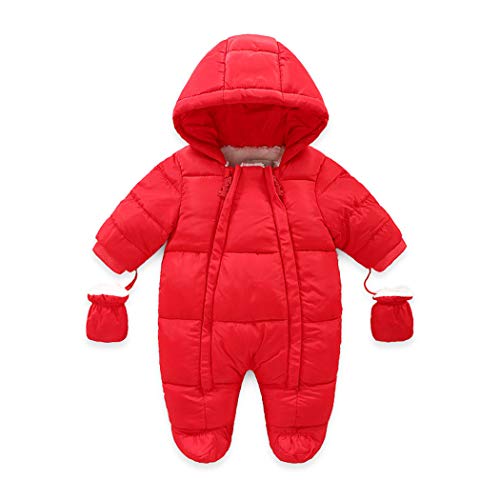 ShangSRS Baby Schneeanzug Spielanzug Jumpsuit Outfit Babykleidung Krabbeln für KinderParka Kapuzenjacke Daunenmantel Babyparka Daunenjacke (80, Rot) von ShangSRS