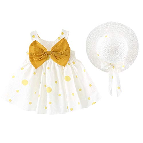 ShangSRS Babykleidung Baby Mädchen Kleid Ärmelloses O-Neck-Kleid Blumenschleife Prinzessin Sommerkleider Festes Kleid (Gelb, 0-6M) von ShangSRS
