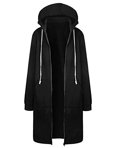 ShangSRS Damen Herbst Winter Outing Stil Frauen Warm Reißverschluss Öffnen Clubbing Dating Elegante Hoodies Sweatshirt Langen Mantel Jacke Tops Outwear Hoodie Outwear (Schwarz, M) von ShangSRS