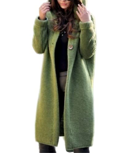 Damen Langarm Strickjacke Kapuzenpullover Mittellanger Mantel Casual Strickmantel (Grün, S) von ShangSRS
