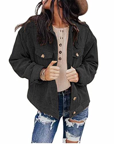 Jacke Damen Einfarbige Jacke Outdoorjacke Übergangsjacke Oberbekleidung Kurze Retro Trendig Strickjacke (Schwarz, M) von ShangSRS