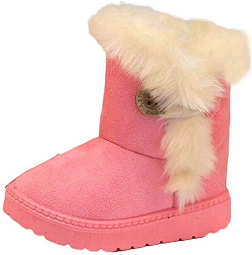 ShangSRS Kinder Wärme Gefütterte Schneestiefel Mädchen Winterschuhe Baby rutschfest Stiefel Kleinkindschuhe Weichsohlen Schlupfstiefel (23 EU, Pink) von ShangSRS